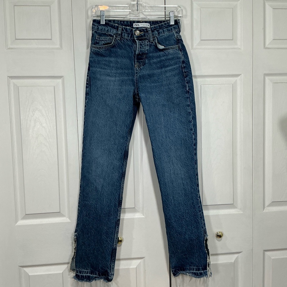 Zara Split Ankle / Leg Opening Button Fly Blue De… - image 2